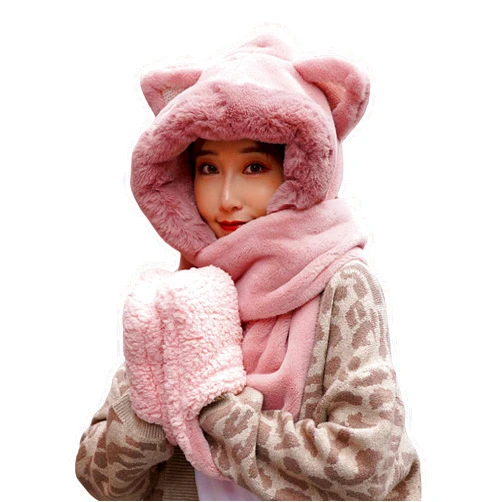 CHERISH INTELLIGENCE Cherish Parent-Child Hat Warmer, Hooded Scarf with Pockets for Women Kids, Reversible Hat Scarf Gloves Set