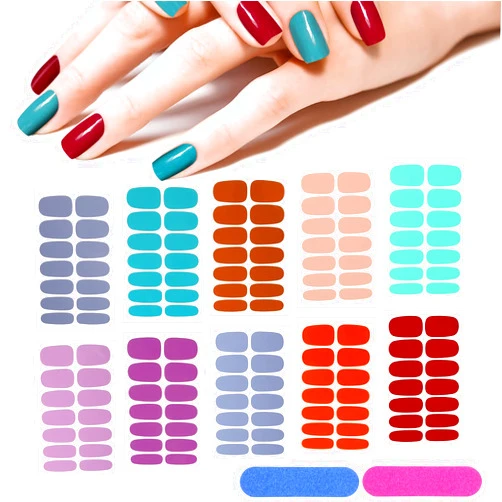 Maitys 140 Pcs 10 Sheets Solid Color Full Wrap Nail Stickers Nail Polish Strips Gradient Stickers Glitter Self Adhesive DIY Art Decals Strips with 2 Pcs Nail Files for Holiday Nail Decor (Pure Color Style)