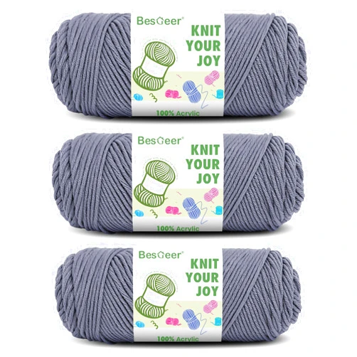 Besgeer Yarn for Crocheting, Knitting, Tufting, Craft, 3 Pack of 100g/3.5oz Crochet Yarn, 4 Medium (Worsted), 327 Yards - Acrylic (Gray)