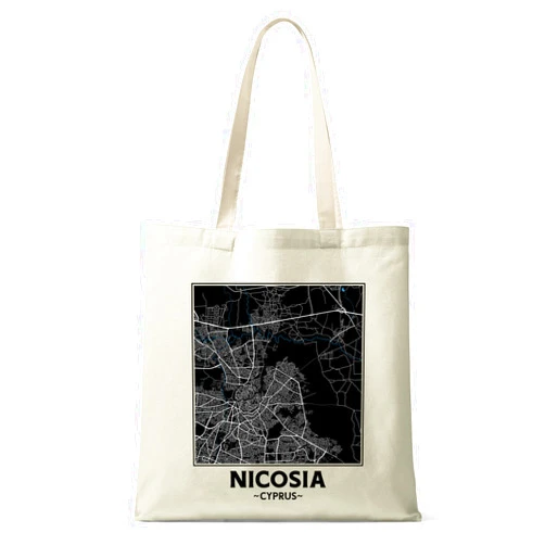 Super Cool Totes Nicosia, Cyprus, City Map Natural Cotton Tote Shopper Bag, Natural, One Size