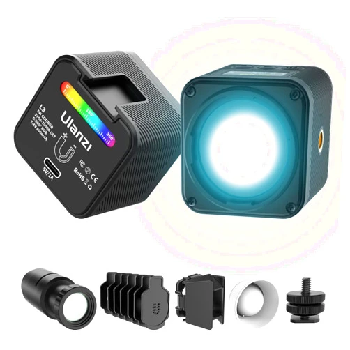 ULANZI L3 RGB LED Video Light, Waterproof Camera Lighting Kit 2700K-7000K Mini Cube COB Light Dimmable Fill Magnetic Photography Light with Fresnel Lens Cold Shoe for Smartphone,Action,DSLR Camera