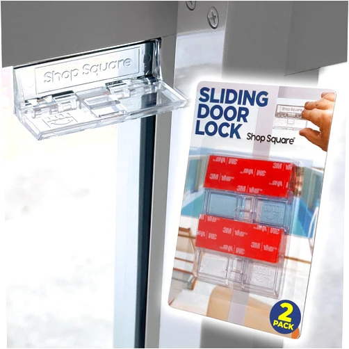 Shop Square Sliding Door Lock for Home Safety - 2 Pack Sliding Window Locks, Sliding Glass Door Lock, Extra Strong Adhesive, Sliding Door Child Safety Lock, Sliding Patio Door Lock and Window Security