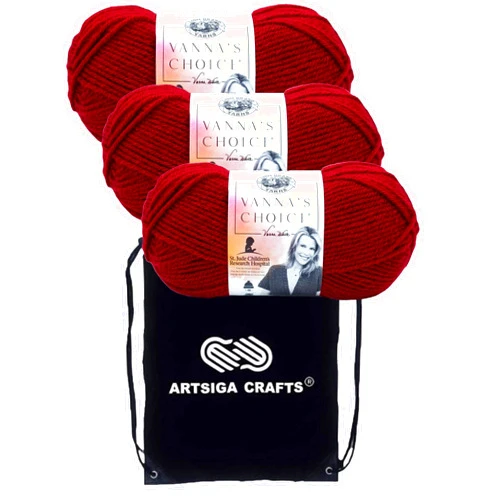 Lion Brand Yarn Lion Brand Vanna's Choice Cranberry 860-180 (3-Skeins - Same Dye Lot) Worsted Medium #4 Acrylic Yarn for Crocheting and Knitting with Project Bag