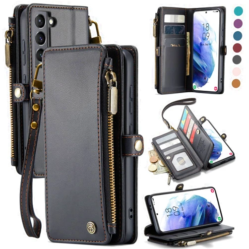Defencase Compatible with Samsung Galaxy S21 5G Case Wallet with RFID Blocking Card Holder for Women Men, PU Leather Magnetic Snap Flip Zipper Strap Wallet Phone Case Fit for Galaxy S21 5G 6.2