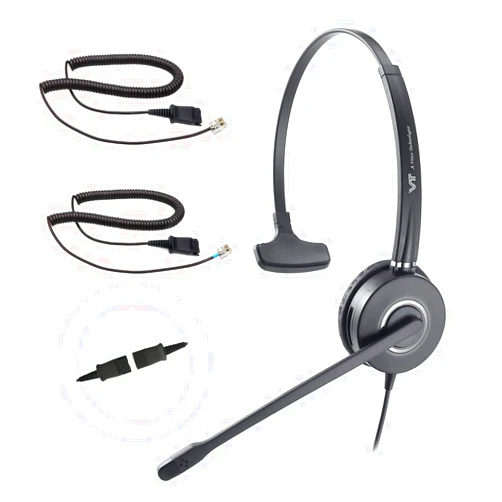 VT Telephone-Headset Microphone Noise-Cancelling Headphone QD - Quick Disconnect Call Center Headset with RJ09 Cables Compatible with Polycom,Yealink,Grandstream,Snom,Fanvil,Mitel Phones (Mono)