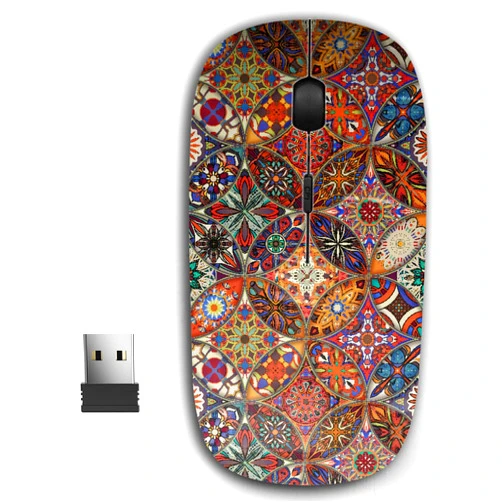 KAWAMOUSE 2.4G Ergonomic Portable USB Wireless Mouse for PC, Laptop, Computer, Notebook with Nano Receiver (Decorative Mandalas Vintage)