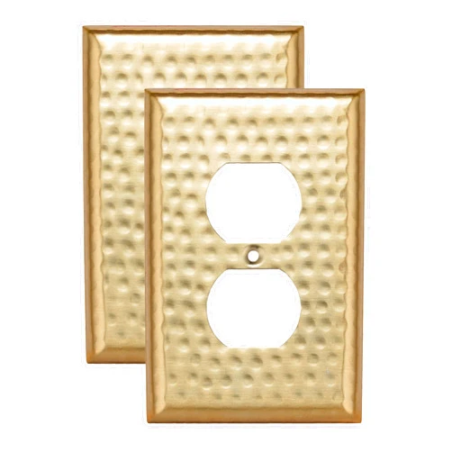 Monarch Abode Duplex Outlet Cover Plate – 1-Gang Brushed Gold Plug Wall Plates, Electrical Outlet Cover Plates, Electric Outlets Covers, Hand Hammered Decorative Outlets Covers Wall Plate, Pack of 2