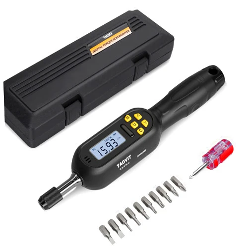 TAGVIT Digital Torque Screwdriver, 2.66-53.1 in.lb/0.3-6 N.m Adjustable Torque Screwdriver Wrench, 1/4 Inch Drive Screwdriver Torque Wrench Set with Buzzer LED Notification, Preset Mode, Data Storage