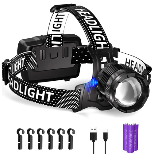 Zmoon 100,000LM Rechargeable LED Headlamp 40H Long Battery Life, Super Bright Sensor Head Lamp with 3 Lighting Modes | Zoomable | Power Display | IP67 Waterproof for Camping Hunting Adventures Hiking