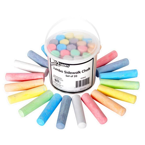 READY 2 LEARN Jumbo Sidewalk Chalk | Set of 20 | 9 Colors | Washable and Non-Toxic | Bulk Set of Chalk for Kids