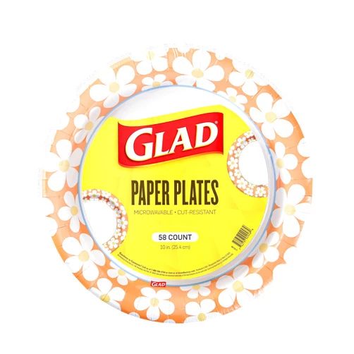 Glad Everyday Round Disposable Paper Plates with Groovy Daisy Design | Cut-Resistant, Microwavable Paper Plates for All Foods & Daily Use | 10 Inches, 58 Count