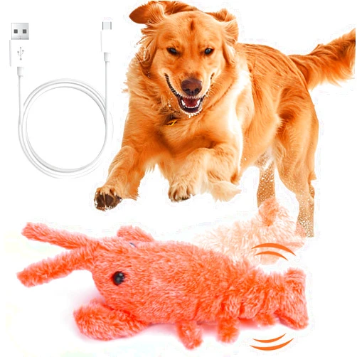 Palksky Wiggly Lobster Dog Toy, Funny Lobby Interactive Dog Toys Lobster, Floppy Pet Squeak Toys, USB-Rechargeable Action Moving Dog Toy, Cute Cat Toys Washable Design