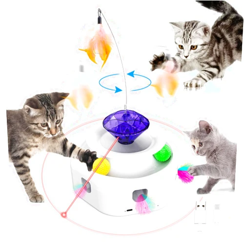 Tyasoleil 4 in 1 Automatic Cat Laser Toy, Interactive Cat Roly Poly Toy,Electric Indoor Kitten Toys,Random Whack-A-Mole Mice, Cat Feather Toys,Auto On/Off(USB Rechargeable)
