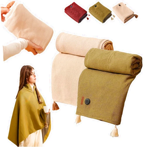 GUUBX Portable Heated Shawl 2025 Upgraded USB Electric Heated Blanket Wrap for Women 3 Heating Levels Warm and Lightweight(Green+Beige)