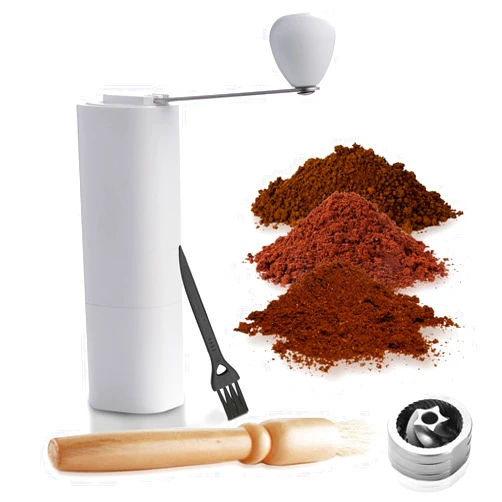 SIXAQUAE Manual Coffee Grinder with Adjustable Setting - Conical Burr Mill & Brushed Stainless Steel Whole Bean Burr Coffee Grinder for Espresso,French Press,Drip Coffee,Turkish Brew,White