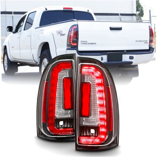 ACANII - For 2005-2015 Toyota Tacoma Pickup Pick up Black LED Strip Tail Lights Lamps Taillights Driver Passenger Side