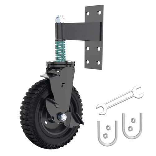 Lygoeege Gate Wheel 8inch with Brake for Metal Tube Gate Wooden Gate 600lb Capacity Spring Shock Absorbing Heavy Duty Casters with Screws and Wrenches