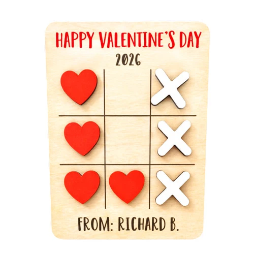 Lily's Atelier Personalized Tic Tac Toe Board for Valentine’s Day 2026 - Custom Wooden Love Game with Name & Year, Hearts & X Pieces - Valentine’s Day Gifts for Couples
