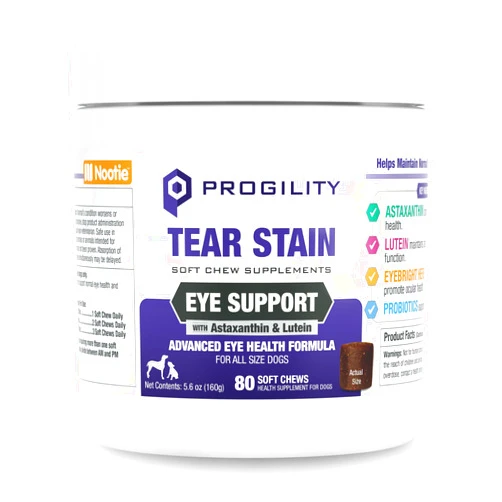 Nootie Progility Tear Stain Supplement for Dogs, Advanced Eye Health Formula, Helps Minimize Tear Stains, 80 Chews, Sold in Over 10,000 Vet Clinics and Pet Stores Worldwide