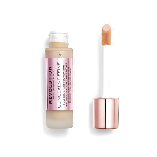 Makeup Revolution Revolution Beauty, Conceal & Define Foundation, Full Coverage, Long-Lasting Matte Finish, Vegan & Cruelty Free, F7 Medium Skin Tones, 0.8 Fl.Oz.