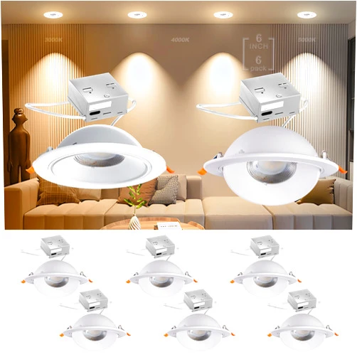 Lightdot 6 Pack LED Downlight and Gimbal Recessed Lighting 6 inch, 6in Adjustable LED Recessed Lighting 3000K/4000K/5000K Dimmable Ceiling Light CRI >90,1200LM 12W=120W (White)