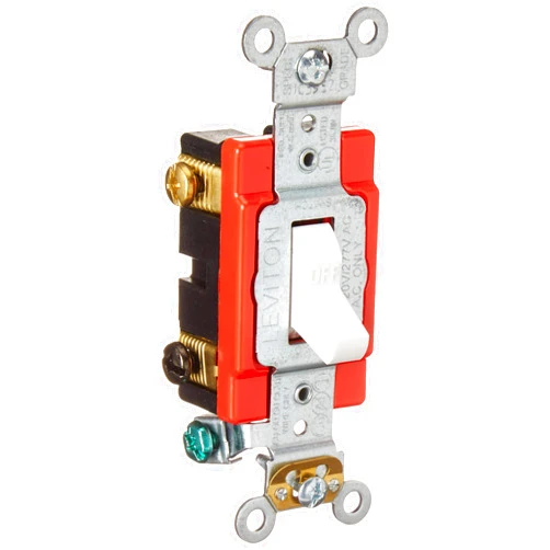 Leviton 1222-2W 20 Amp, 120/277 Volt, Toggle Double-Pole AC Quiet Switch, Extra Heavy Duty Grade, Self Grounding, Back and Side Wired, White