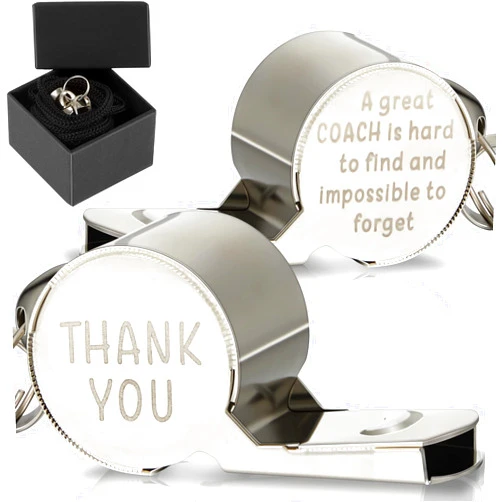 Flutesan Baseball Coach Whistle Basketball Coach Gift Volleyball Football Soccer Stainless Steel Whistle with Gift Box Personalized Coach Whistle with Lanyard Engraved Whistle for Referee Gift