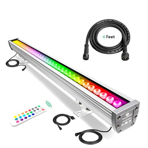 Landscapestation Linkable 144W LED Wall Washer Light with RF Remote, 4ft Extension Cords RGBW Color Changing Linear Light Bar for Outdoor Indoor Lighting Projects