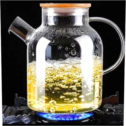 BanYakong Glass Teapot,Stovetop Microwave Safe, Glass Borosilicate Teapot with Removable Filter Spout,Glass Teapots with Bamboo Lid, Teapot for Loose Leaf and Blooming Tea(61.5oz)