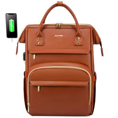 LOVEVOOK Leather Laptop Backpack for Women with USB Port - 17in, Travel Purse for Nurse, Teacher, College, Business - Carry On Backpack by LOVEVOOK