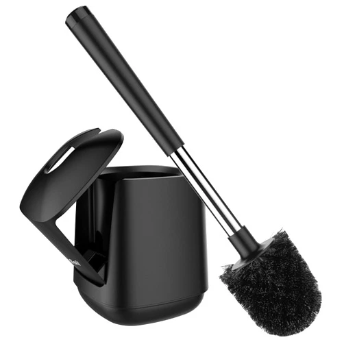 SetSail Toilet Brush and Holder, Self Closing Lid Toilet Bowl Brushes Holder and Extra Long Handle Ventilated Toilet Brush Set for Bathroom Cleaning, Nylon Bristles, Black