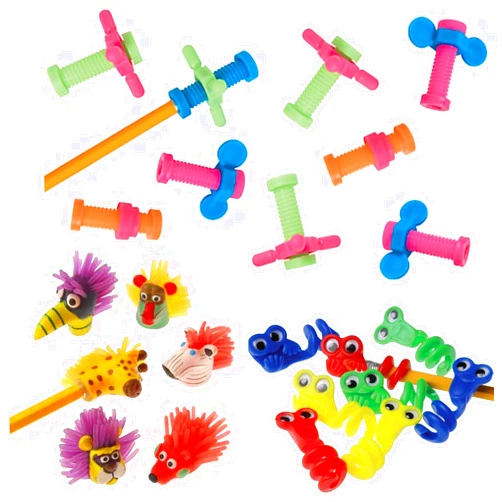 Super Secret Surprise Sack 36 pc Sensory Fidget Toy Pencil Top Pack (12 Wiggle Eye, 12 Nuts and Bolts, & 12 Wild Animals Pencil Toppers)