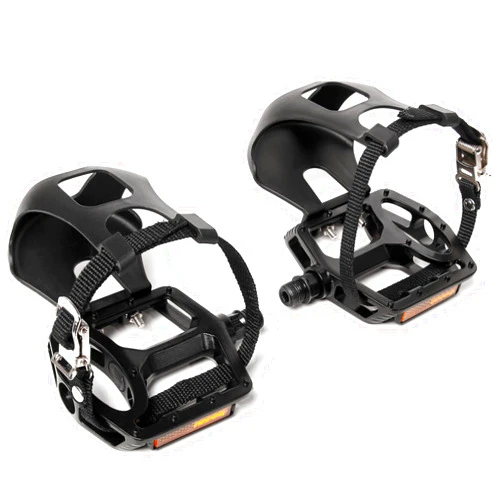 Bucklos Bike Pedals with Toe Cages and Straps - Bicycle Toe Clips Cage Compatible with Road Bike/Peloton/Mountian Bikes/MTB - Toe Clip Pedal for Wide Shoes Indoor Outdoor Cycling