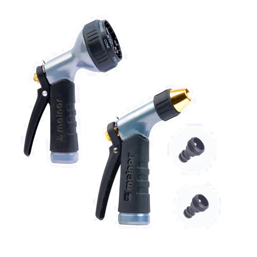 Melnor 65091-AMZ Dual Pack Metal Nozzles with QuickConnect Product Adapter Set, Multi-Pattern and Adjustable, Black, Silver