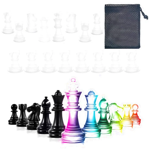 RYBPVC Chess Resin Silicone Mold, Upgrade 3D 16 Pieces Chess Mold Kit for Resin Casting Full Size with Storage Bag, Chess Epoxy Molds for Kid Adult Family to DIY Art Crafts Home Decoration