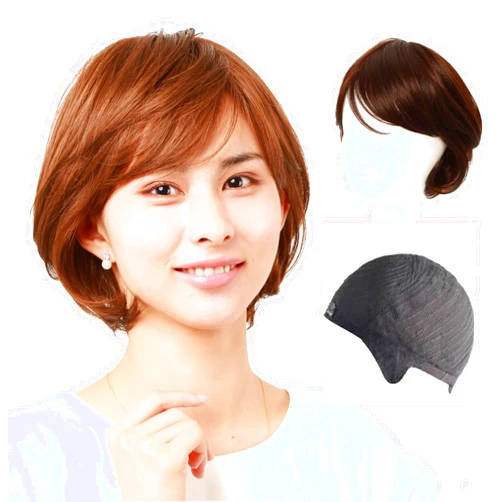 Igennki Short Casual Bob Wig with Bangs for Asian Young Women (Human Hair Blend+Medical Base, 3 Dark Brown)