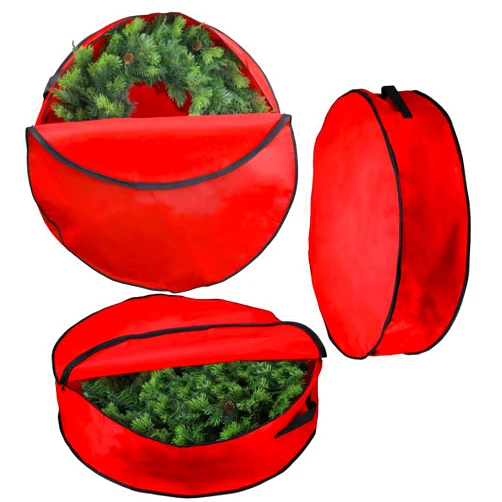 Iconikal 30-inch Wreath Storage Bag with Handle, 3-Pack Red For Christmas Holiday Decorations