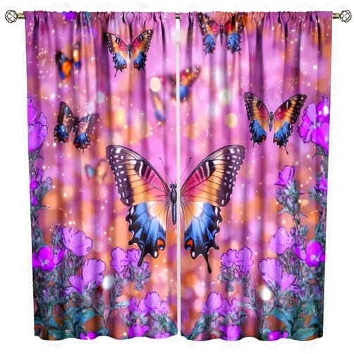 Moderw Dream Butterfly Blackout Curtains,Purple Butterfly Painting Window Drapes,Kids Girl Bedroom Living Room Decorative Rod Pocket Curtain 42