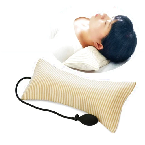 CTHOPER Inflatable Pillow Cushions, Height Adjustable Neck Cervical Head Support, Soft Portable Pillow with Pump for Car, Home, Office, Travel, Camping, Pillow Case Removable (Brown)
