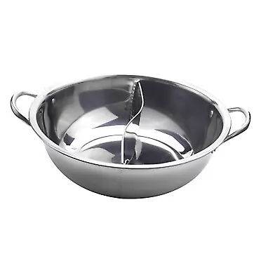 Ruelen 28cm Hot Pot Twin Divided Stainless Steel 28cm Cookware Hot Pot Ruled Compatible Soup Stock Pots Home Kitchen