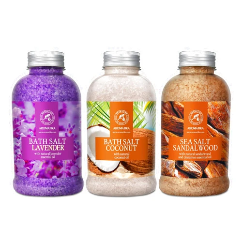 AROMATIKA trust the power of nature Bath Sea Salt Set 3х21.16Oz - Bath Salt Lavander & Coconut & Sandalwood - Lavender Essential Oil - Natural Coconut Oil - Sandalwood & Cinnamon Essential Oil - Aromatherapy - Relaxing - Body Care
