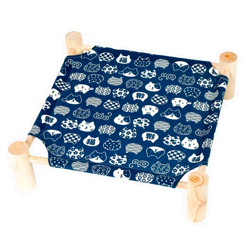 Patas Lague Pet Bed, Small, Elevated Cooling Hammock Bed, Wood, 19x19x5 inches, 20 lbs, Blue Cat, Indoor/Outdoor, Square, for Cats and Dogs