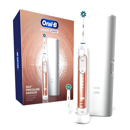 Oral-B Pro Smart Limited Power Rechargeable Electric Toothbrush with (2) Brush Heads and Travel Case, Rose Gold