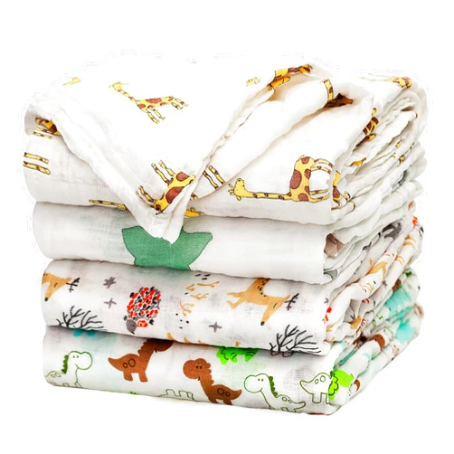 upsimples Baby Swaddle Blanket Unisex Swaddles Wrap Soft Silky Muslin Neutral Receiving Blankets for Boys and Girls, Large 47 x 47 inches, Set of 4 - Fox/Elephant/Giraffe/Dinosaur