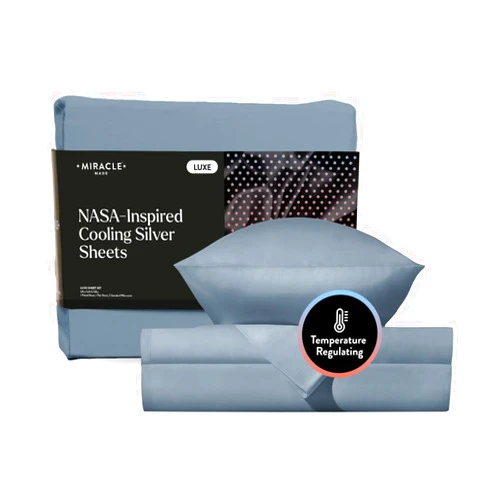 Miracle Made® Luxe Cooling Bed Sheets –Slate Blue,King– 4 Piece Silver Infused, 300-Thread-Count Thermoregulating Miracle Clean & Cool ™ Eucalyptus Fabric Sensitive Skin Ultra-Breathable Bedding