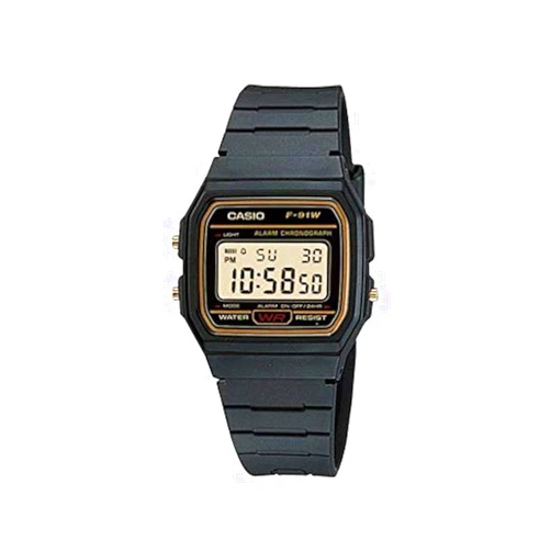 Casio F91WG-9 Men's Retro Black Band Gold Face Alarm Chronograph Digital Watch