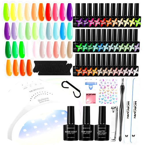 Morovan Gel Nail Polish Kit: 34 Colors Gel Nail Polish Kit with UV Light - Gel Nail Polish Set with Top Base Coat for Nail DIY Salon