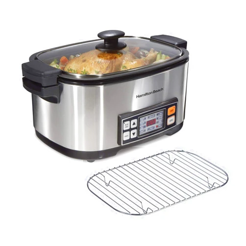 Hamilton Beach 9-in-1 Digital Programmable Slow Cooker with 6 quart Nonstick Crock, Sear, Saute, Steam, Rice Functions, Stainless Steel (33065)