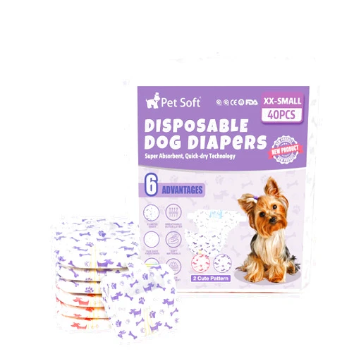 Pet Soft Female Dog Diapers - Disposable Doggie Diapers with Wetness Indicator, Puppy & Cat Diapers Super Absorbent, Fit for Female Dog in Heat or Incontinence, 40pcs (XXS, Mixed)