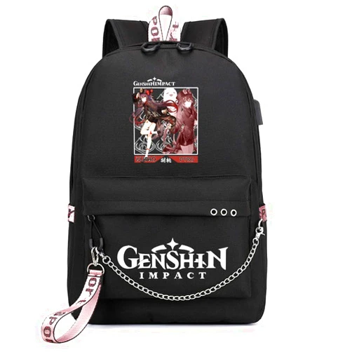 SodaMeow Genshin Impact Backpack Bag Xiao Klee Rucksack Hu Tao with USB Charging Port Anime Backpack (Hutao)